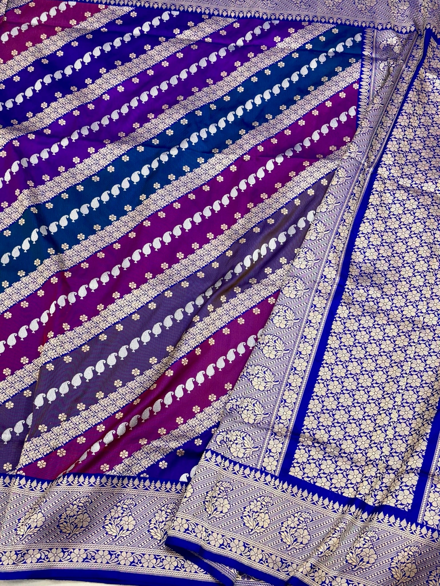 Blue Pure Mulberry Katan Silk Handwoven Banarasi Saree |Rangkaat|