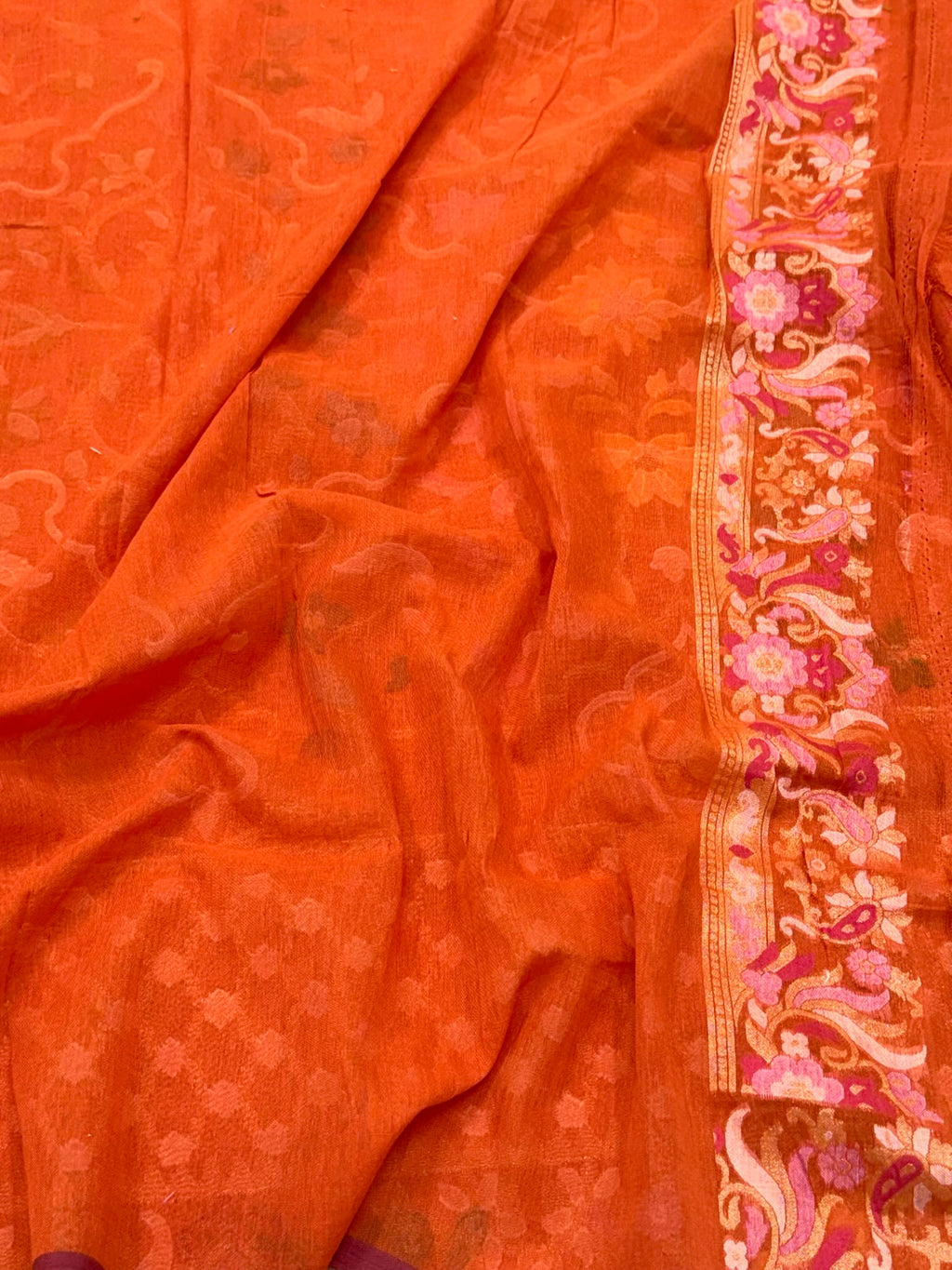 Orange Exclusive Ektara Jamdani Handloom Banarasi Saree | Pure Muslin Cotton Contemporary Banarasi Saree