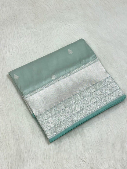 Pastel Green Pure Mulberry Katan Silk Handwoven Banarasi Saree