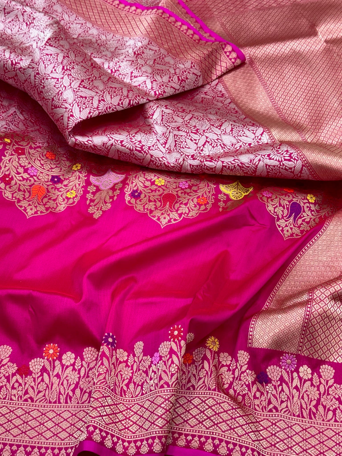 Pink Pure Katan Mulberry Silk Handwoven | Kadhwa Technique | Banarasi Modern Brocade Saree