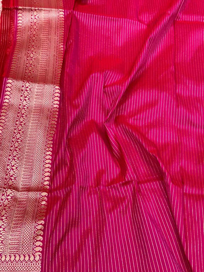 Pink Pure Mulberry Silk & Pure Katan Silk Elegant Handloom Banarasi Saree
