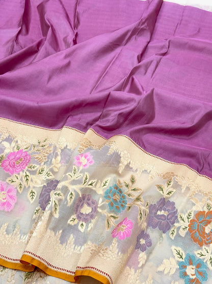Lilac Pink Pure Mulberry Katan Silk Handwoven Banarasi Saree | Kadhwa Kadhiyal Technique | The Statement Saree