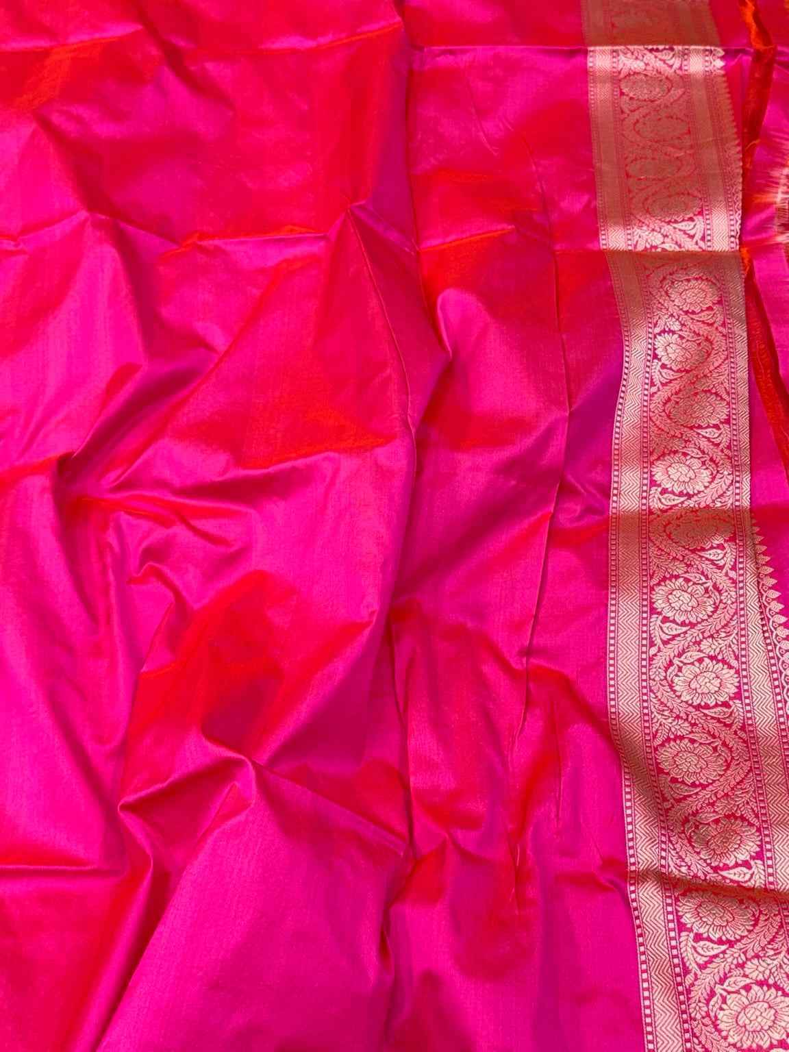 Reddish Pink Pure Mulberry Silk & Pure Katan Silk - Kadhwa Technique Handwoven Banarasi Saree