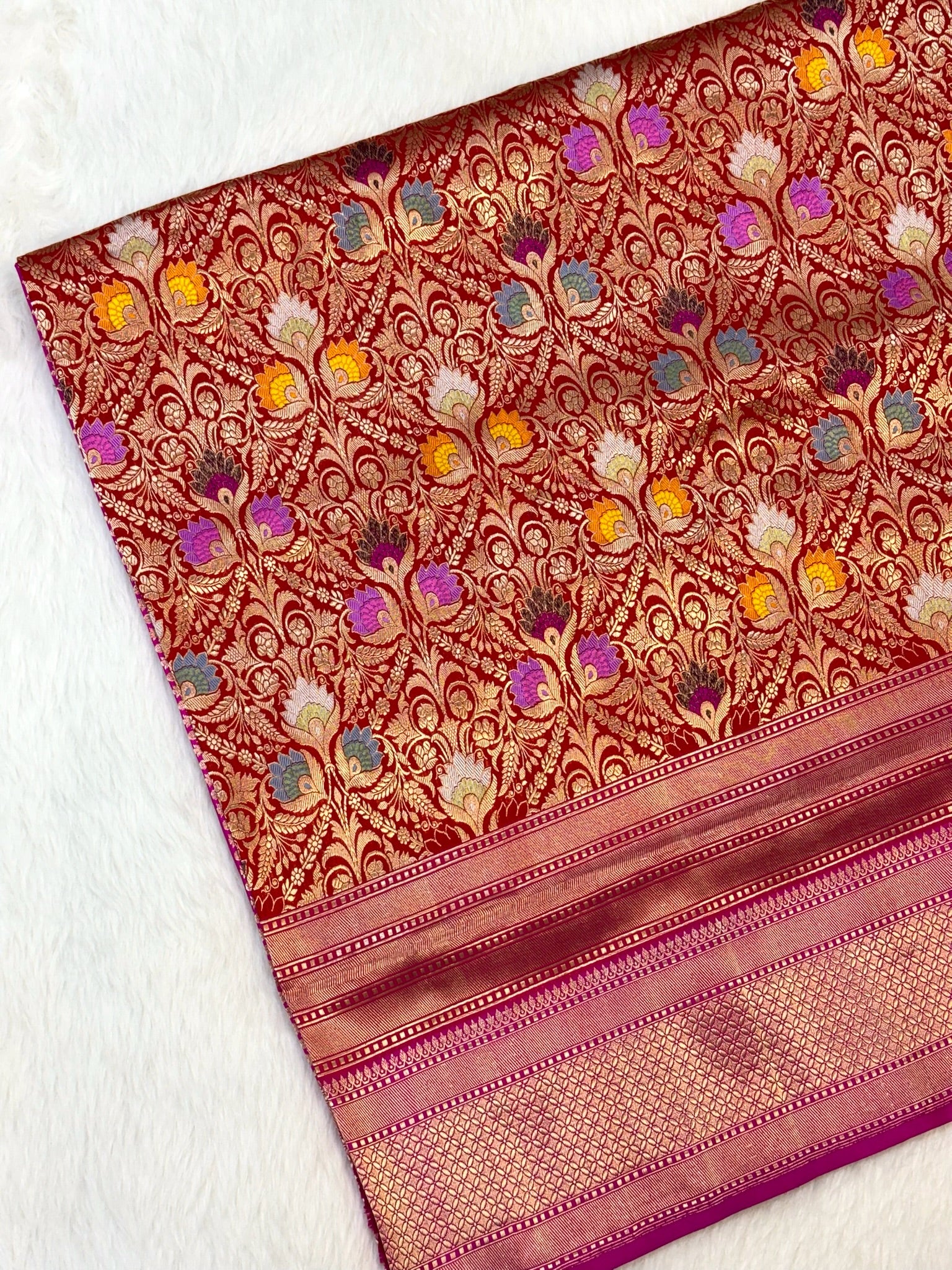 Red Katan Silk Satin Border Pure Handwoven Saree