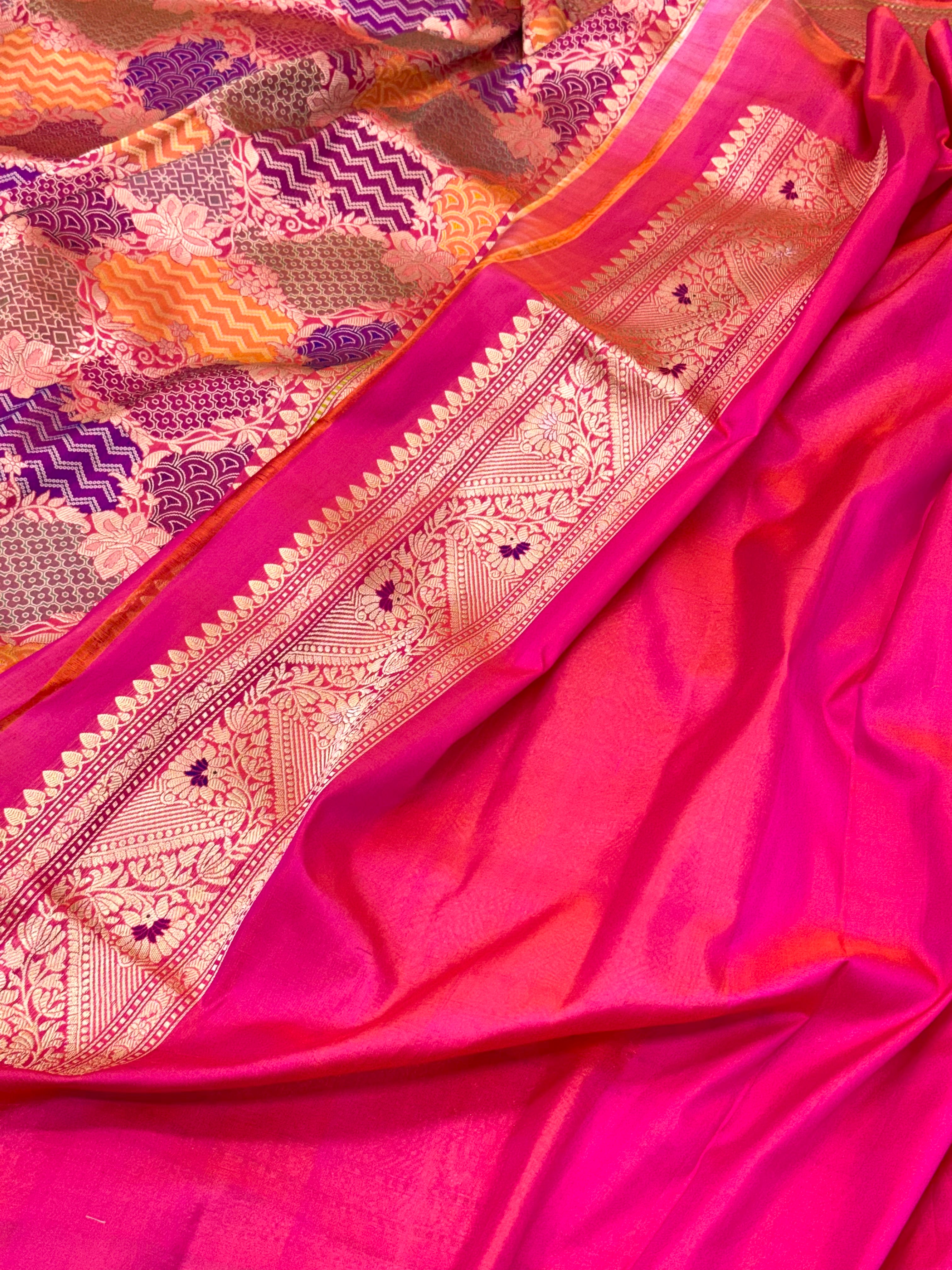 Pink Katan Silk Rangkaat Handwoven Banarasi Silk Saree