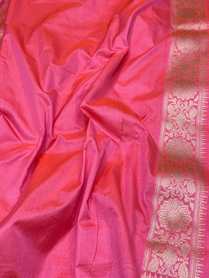 Peach/Dual Tone  Banarasi Handloom Saree | Pure Katan Mulberry Silk Meenakari Saree