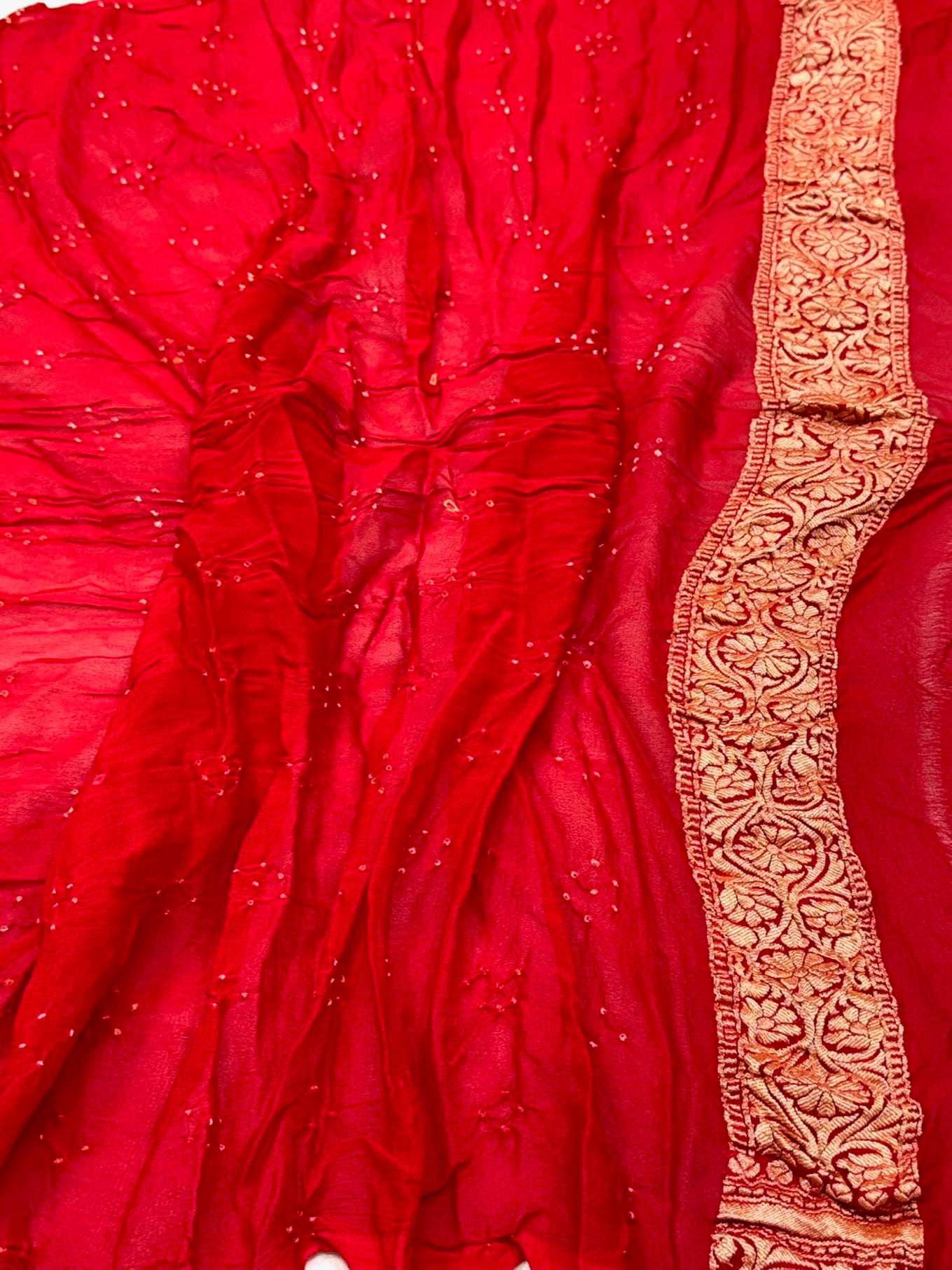 Red/Orange Pure Banarasi Bandhej Lightweight Saree - Pure Chiffon Georgette Handloom Banarasi Saree