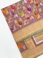 Mauve Pure Kora Organza Silk Saree