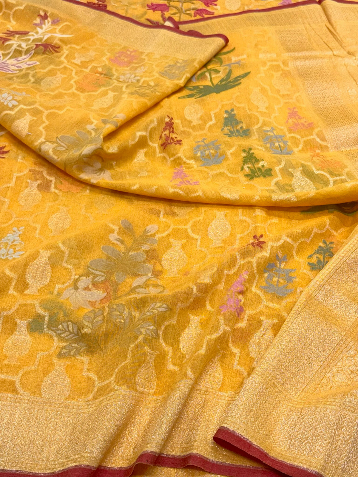 Gold Yellow Pure Muslin Cotton Jamdani | Ektara Technique | Handloom Banarasi Saree