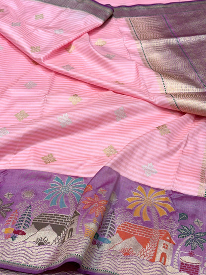 Powder Pink/Purple Pure Mulberry Katan Silk Handwoven Banarasi Saree