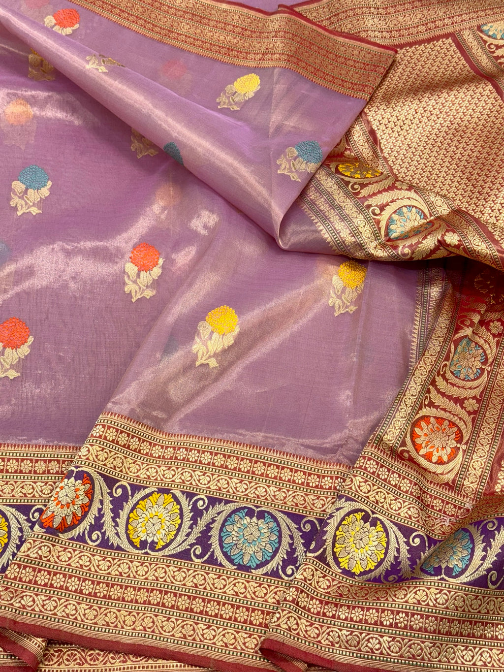 Magenta Purple Kora Tissue Pure Handwoven Saree