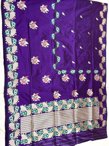 Purple Pure Mulberry Katan Silk  Handwoven Banarasi Saree