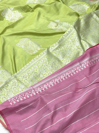 Pista Green Pure Katan Silk Handwoven Banarasi Saree |Ektara Weave|