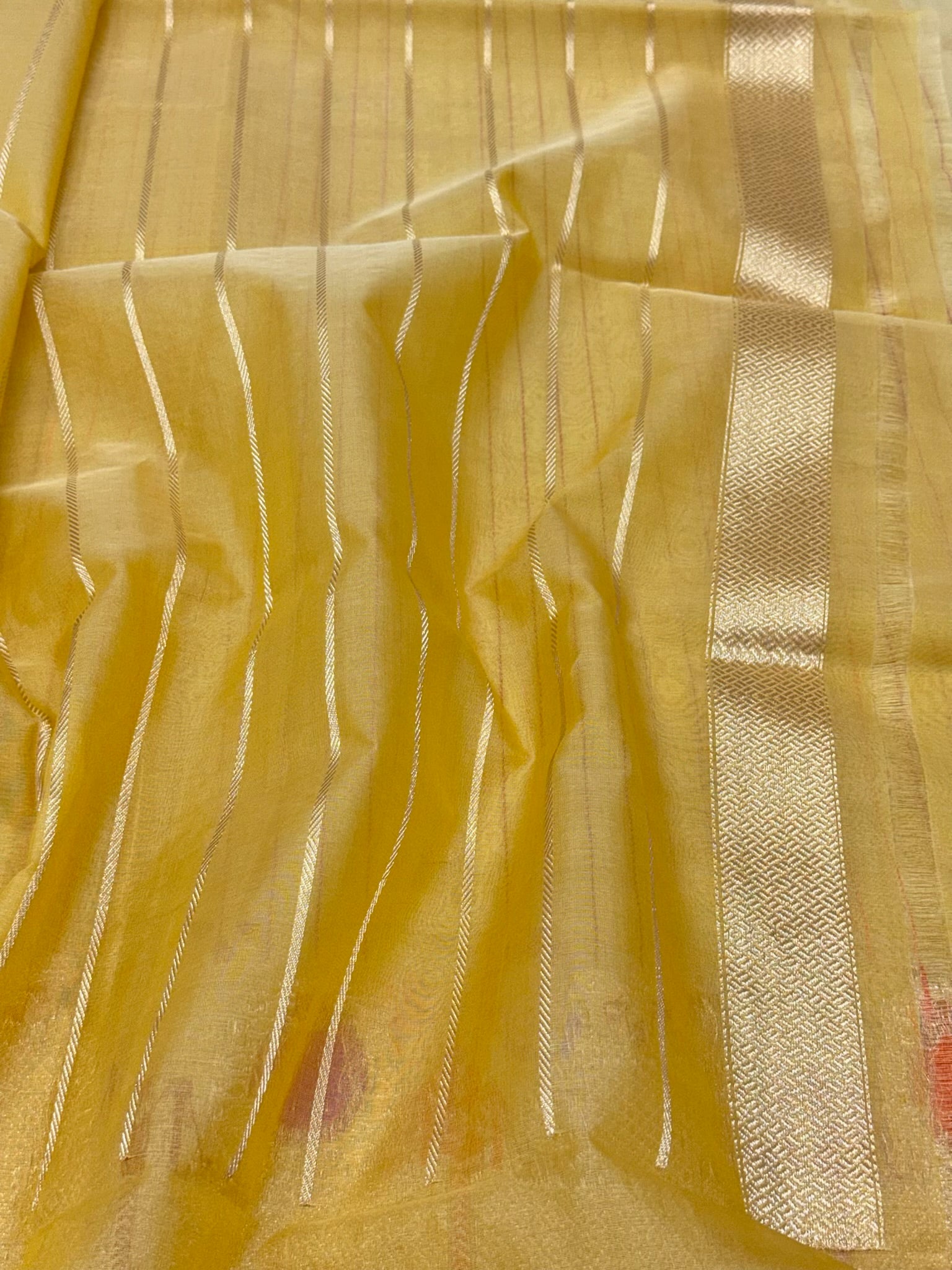 Mustard Yellow Pure Mulberry Kora Silk Handwoven Banarasi Saree