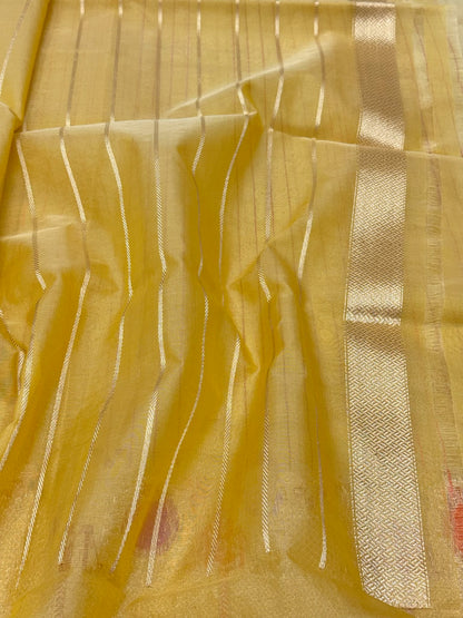 Mustard Yellow Pure Mulberry Kora Silk Handwoven Banarasi Saree