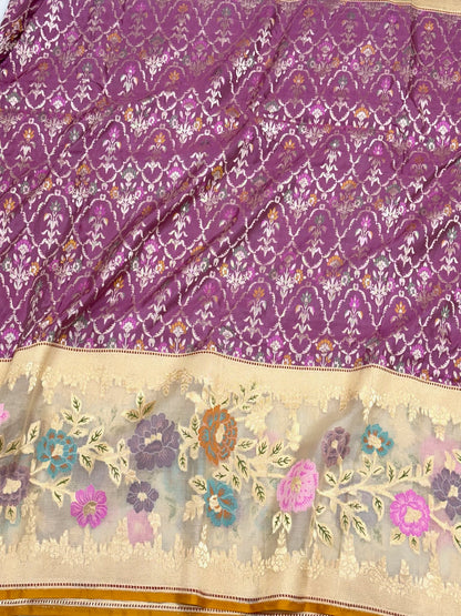 Lilac Pink Pure Mulberry Katan Silk Handwoven Banarasi Saree | Kadhwa Kadhiyal Technique | The Statement Saree