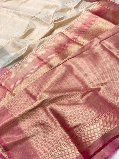 Ivory Double Katan Tissue With Ektara Weave