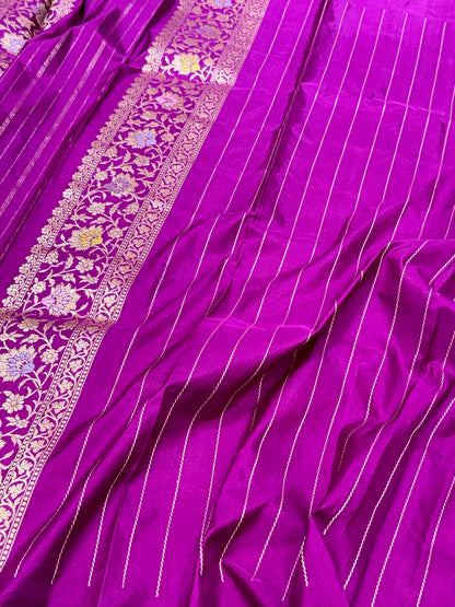Purple Banarasi Pure Double Katan Mulberry Silk Handwoven Modern Saree | Kadhwa Technique
