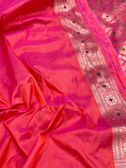 Peach Pure Katan & Mulberry Silk Authentic Handloom Banarasi Saree