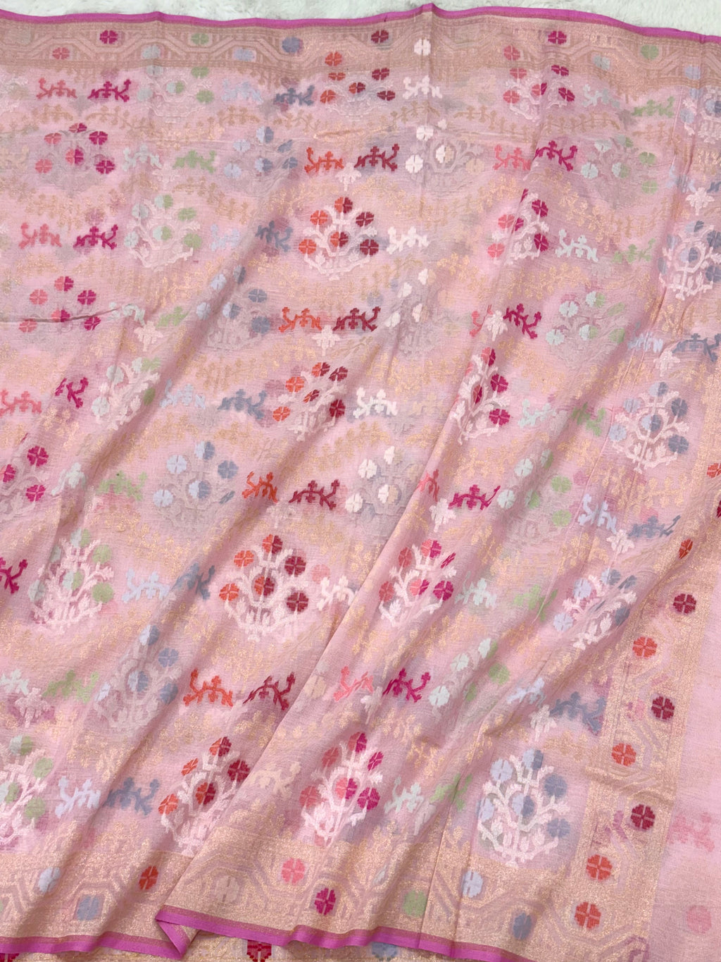 Baby Pink Pure Muslin Cotton Jamdani Handloom Banarasi Dupatta