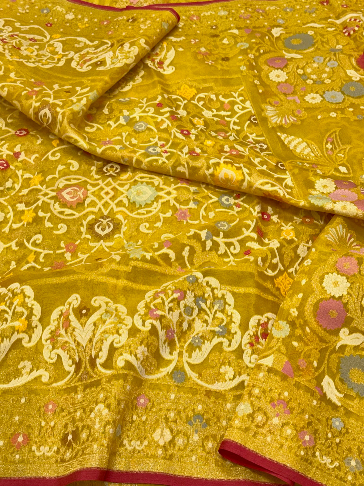 Lemon Gold Yellow Pure Kora Mulberry Silk Handloom | Ektara Jamdani Weave | Contemporary Banarasi Saree - The Regal Edit