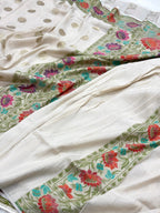 Ivory Tussar Georgette Handwoven Silk Saree