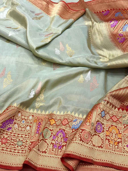 Green Handwoven Banarasi Saree | Pure Tissue Silk Saree - Kadhwa | Pure Katan Silk Saree