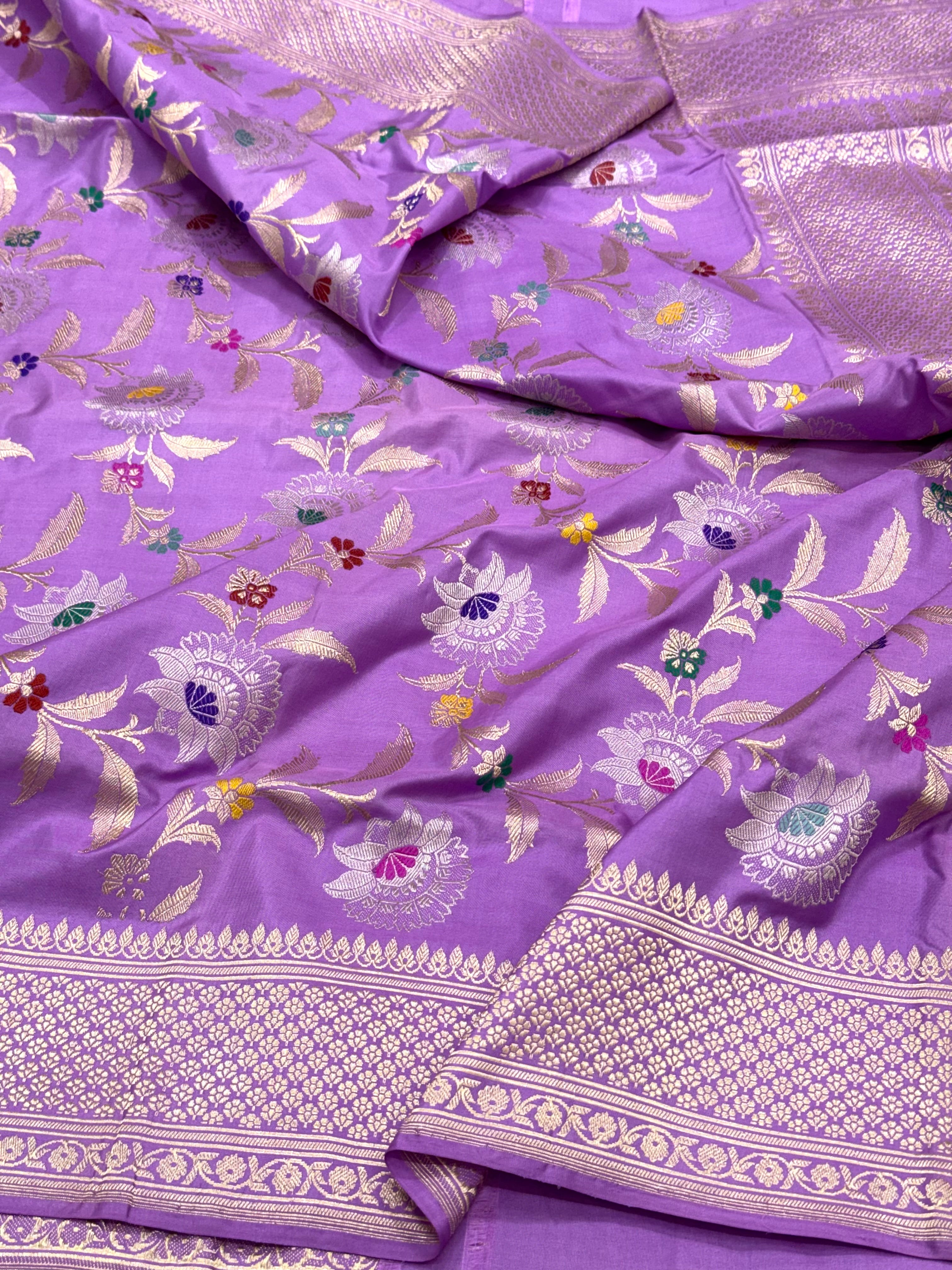 Lavender Pure Mulberry Katan Silk Handwoven Banarasi Saree
