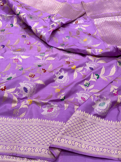 Lavender Pure Mulberry Katan Silk Handwoven Banarasi Saree
