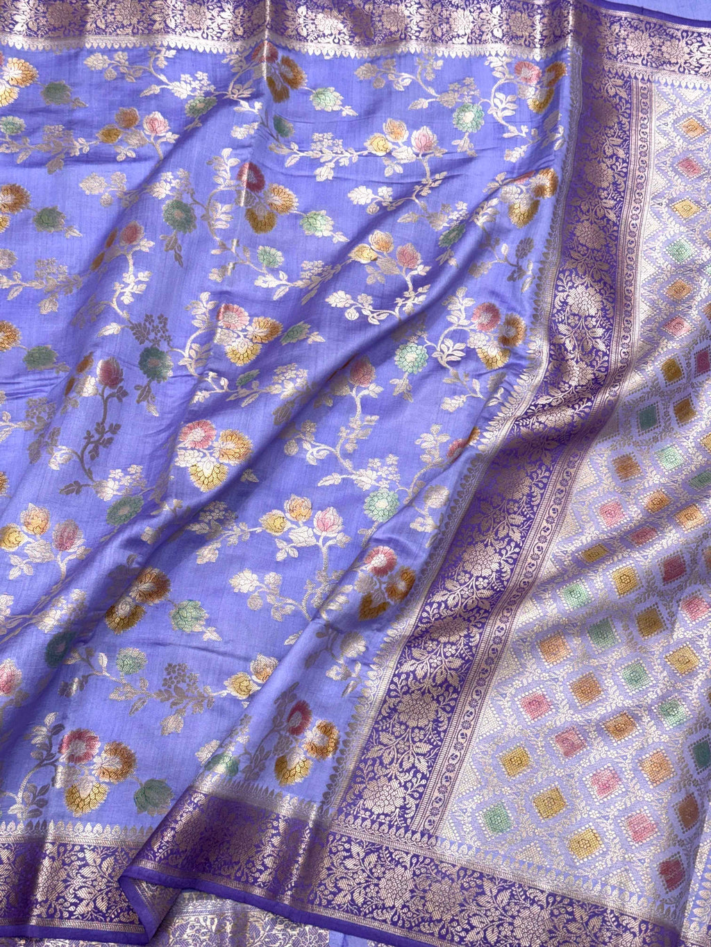 Blue Pure Mulberry Chiniya Silk Handloom Banarasi Saree