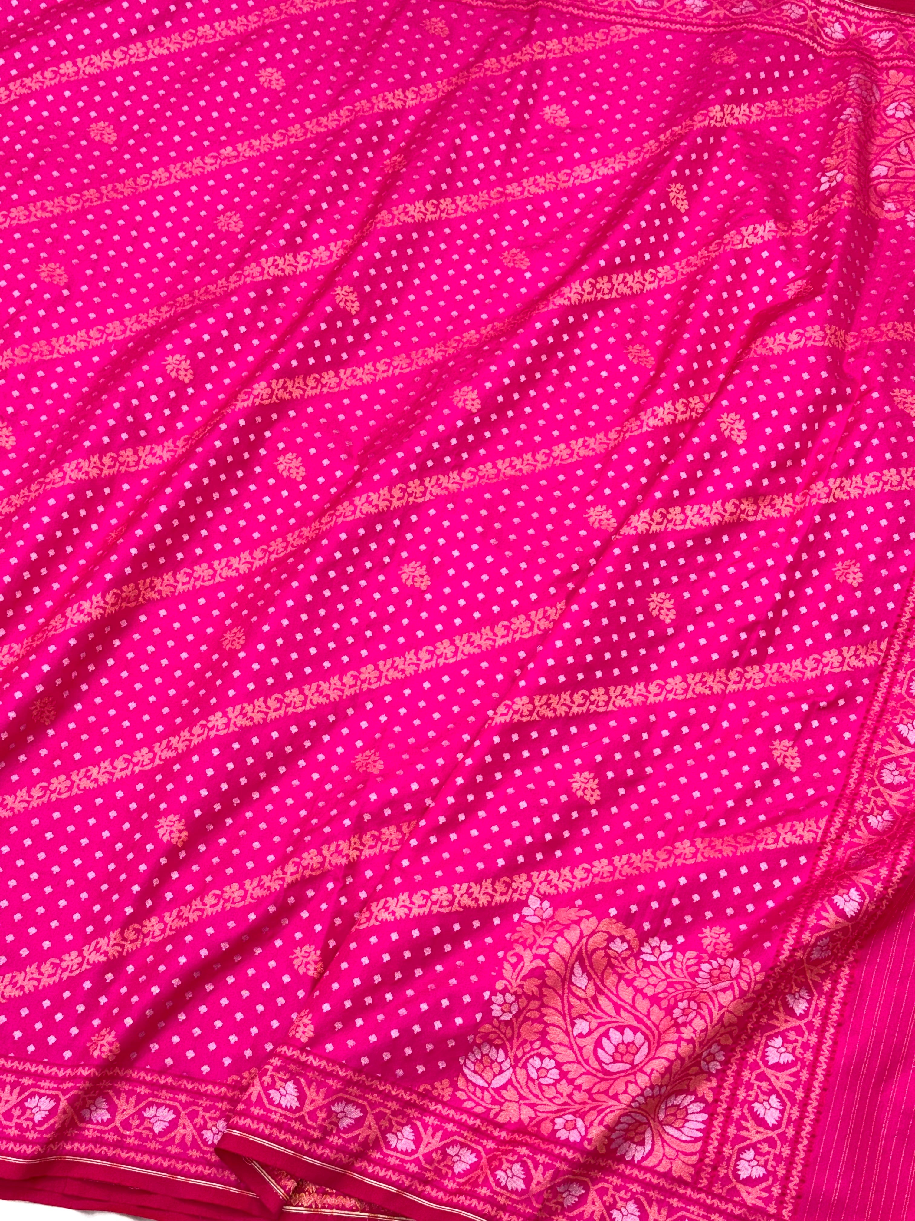 Hot Pink Pure Double Katan Silk Handloom Banarasi Saree- Ektara Weave