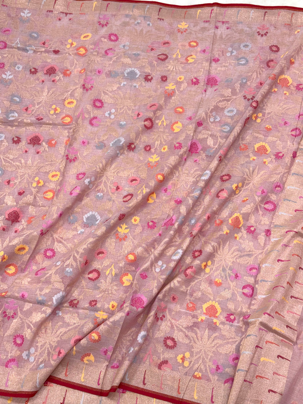 Powder Pink Pure Muslin Cotton Jamdani Handloom Banarasi Dupatta