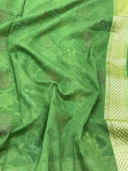 Cream Pure Muslin Cotton Jamdani Handloom Banarasi Saree with Ektara Weave
