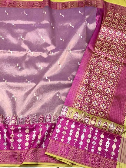 Lilac Pink 100% Pure Kora Tissue Silk Handwoven Banarasi Saree | Kadhwa Weave | Exclusive Contemporary Banarasi Saree
