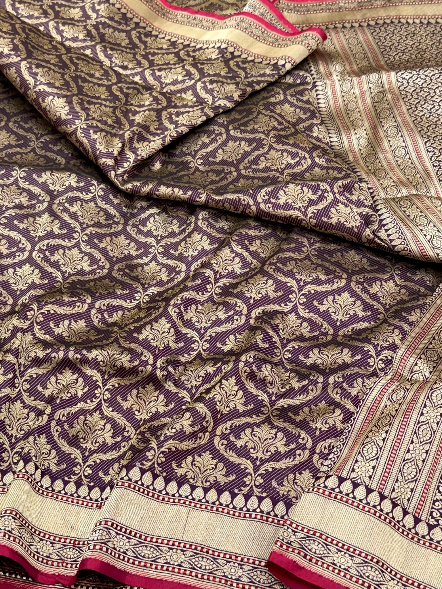 Magenta Pure Katan Mulberry Silk Handwoven | Kadhwa Weave | Banarasi Brocade Saree