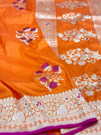 Brown Yellow Pure Chiniya Silk Contemporary Saree