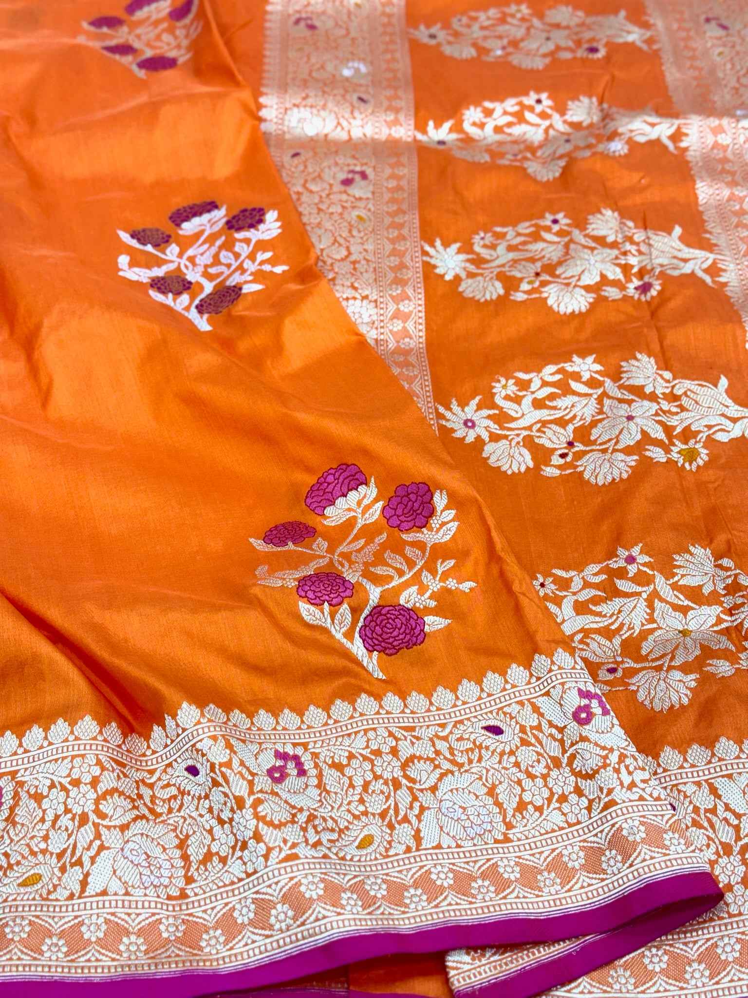 Brown Yellow Pure Chiniya Silk Contemporary Saree