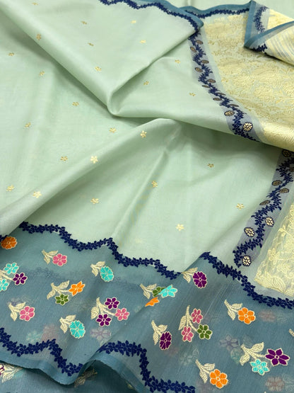 Pale Green Pure Kora Silk Handwoven Banarasi Saree