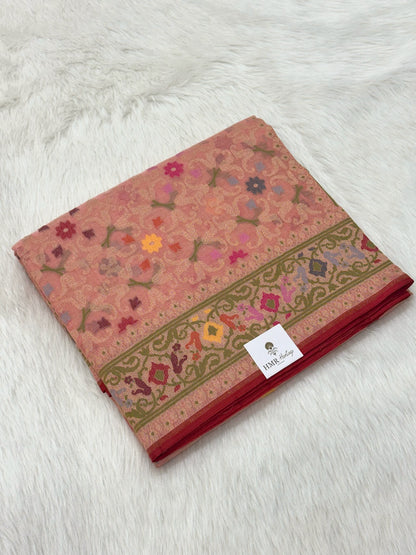 Peach Pure Muslin Cotton Jamdani Handloom Banarasi Saree |Ektara Weave|