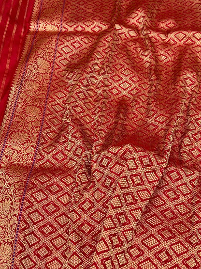 Gold Yellow Pure Katan Mulberry Silk Handwoven Banarasi Saree - Kadhwa Weave | The Refined Drape