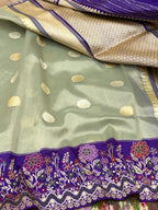 Pista Green Pure Kora Tissue Silk Handwoven Banarasi Saree