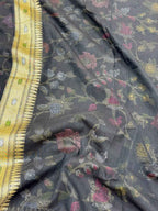 Black Pure Muslin Cotton Jamdani Handloom Banarasi Saree with Ektara Weave