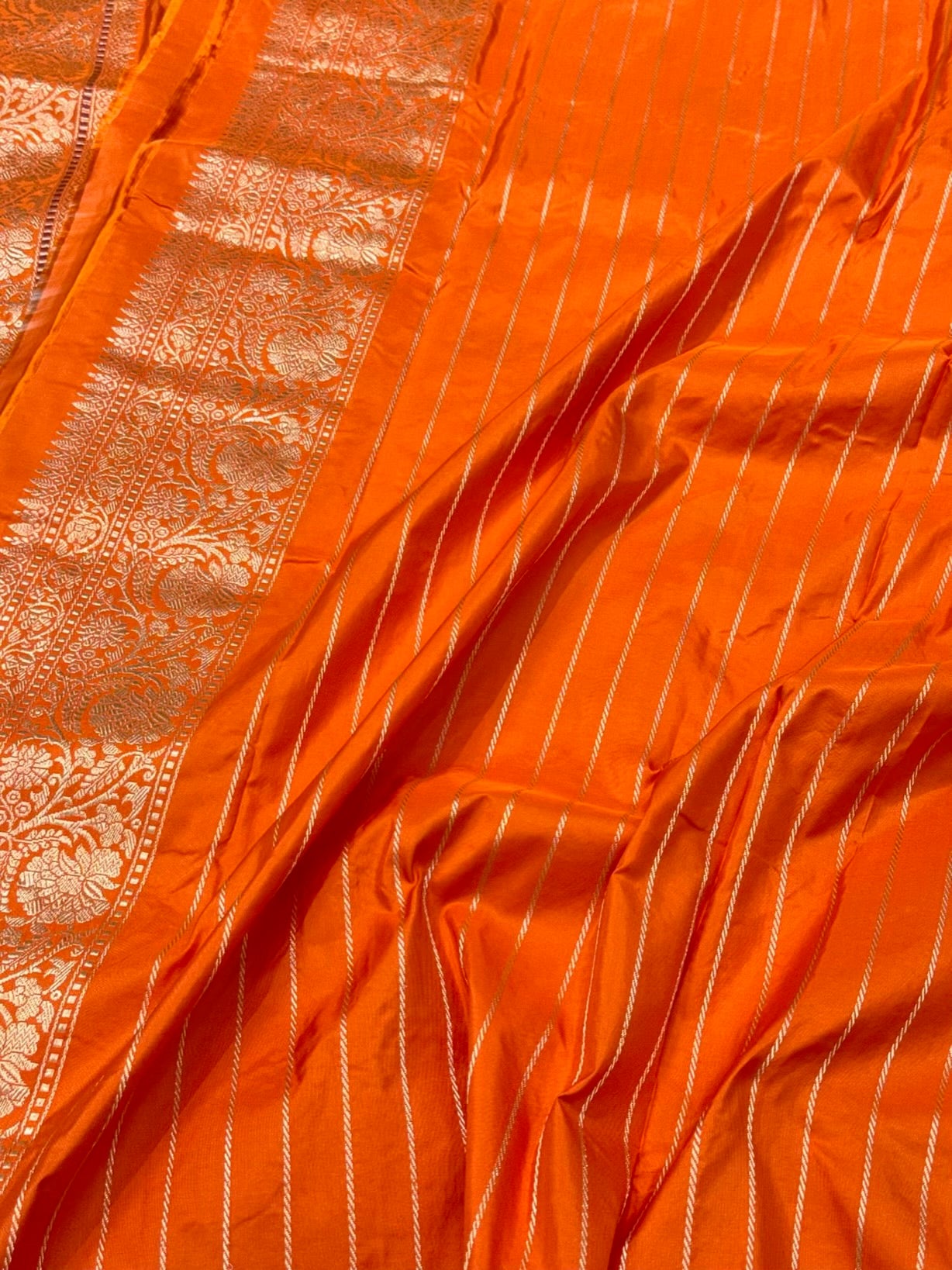 Orange Premium Banarasi Handwoven | Kadhwa Technique | Pure Double Katan Mulberry Silk Saree