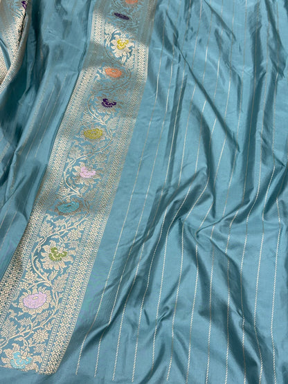 Dusty Teal Green Handwoven Luxury Banarasi Saree - Pure Double Katan Mulberry Silk | Kadhwa Technique | Banarasi Saree