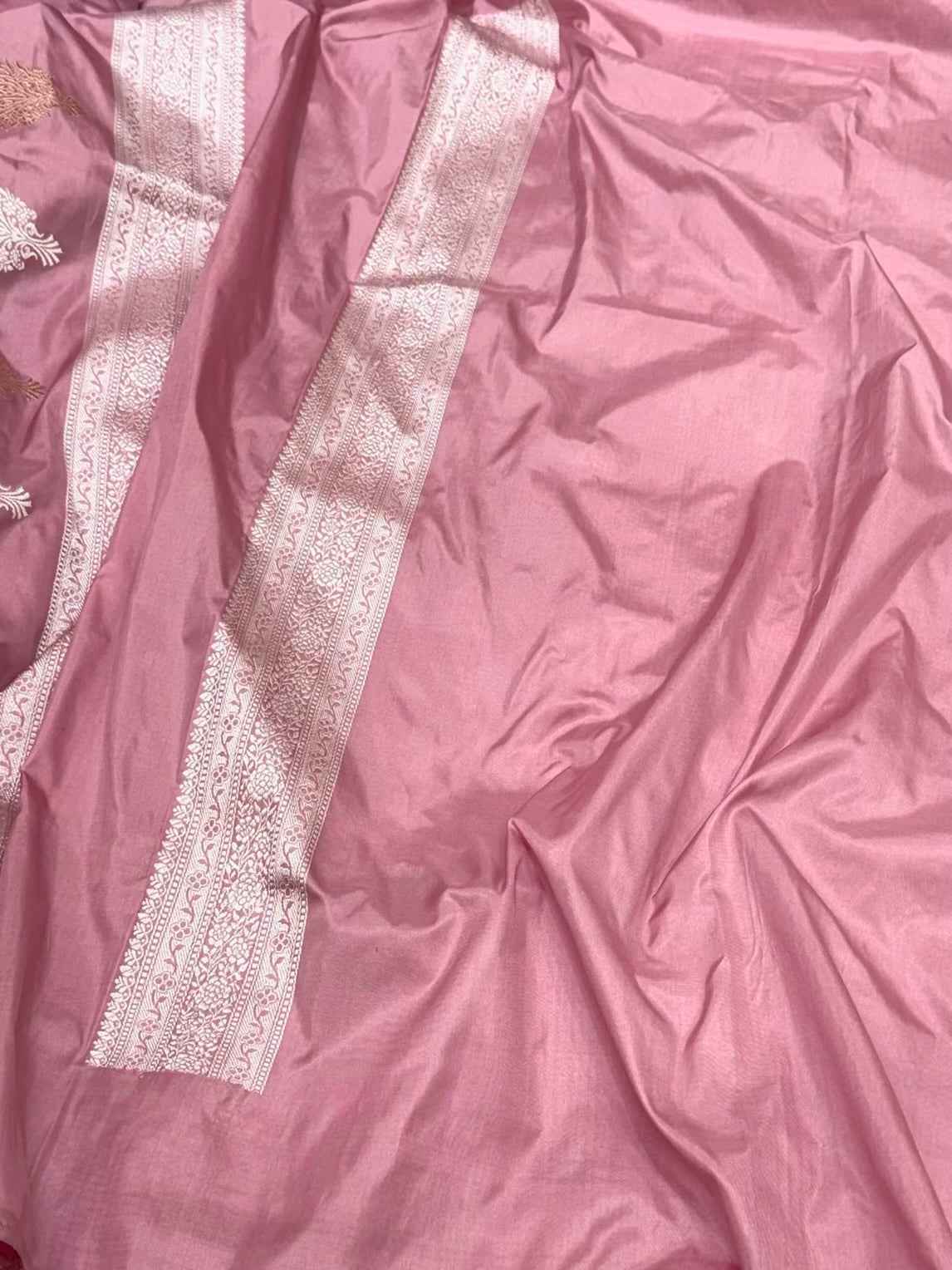 Pastel Pink Pure Silk Saree-Handwoven Pure Katan Mulberry Silk Banarasi Saree | Kadhwa Technique | Banarasi Elegance
