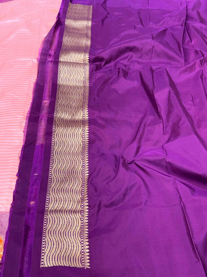 Powder Pink/Purple Pure Mulberry Katan Silk Handwoven Banarasi Saree