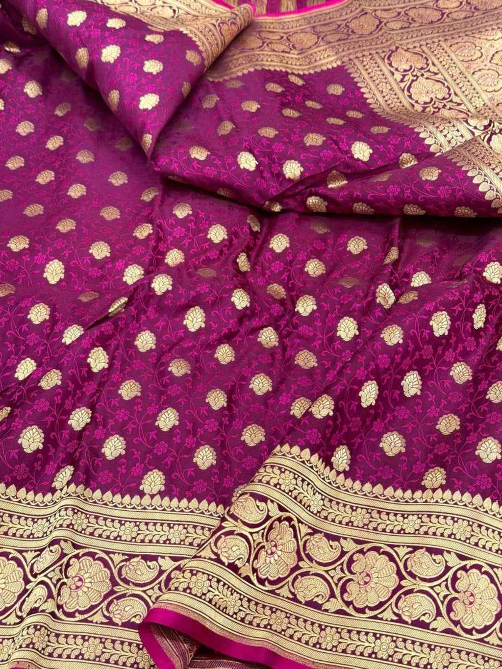 Dark Magenta Pure Satin Silk Handwoven Banarasi Saree
