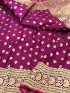 Dark Magenta Pure Satin Silk Handwoven Banarasi Saree