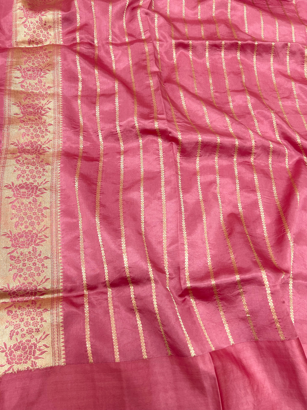 Dark Pink Pure Raw Mango Silk Handwoven Authentic Banarasi Lightweight Saree