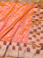 Peach Orange Pure Mulberry Katan Silk Handwoven Banarasi Saree